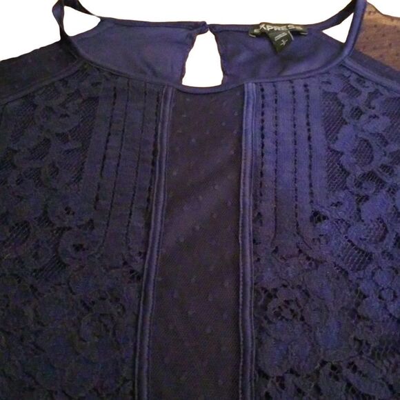 Express Ladies Size Small Navy Blue Lace Short Sleeve Blouse - Picture 3 of 4